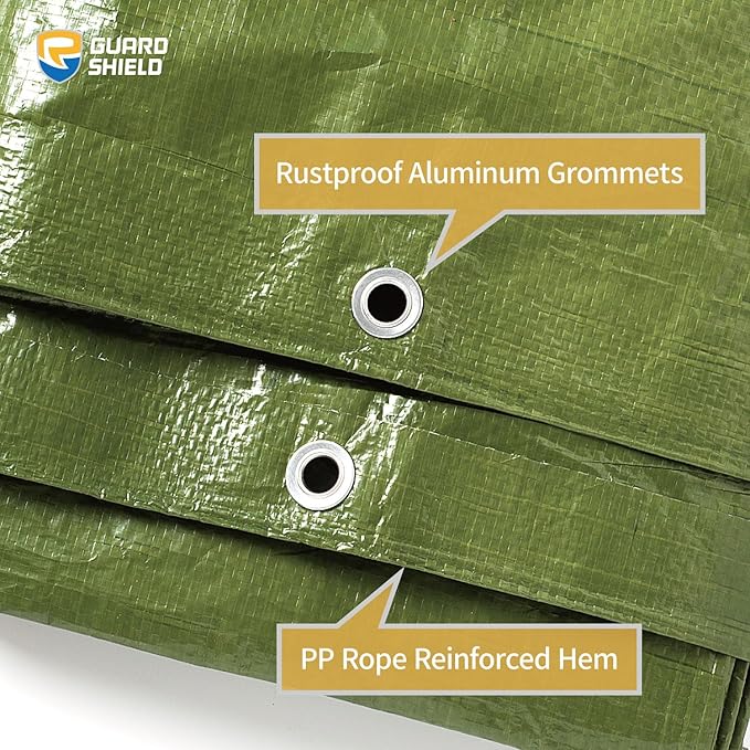 GUARD SHIELD Tarp Green 8x8 Feet Multi Purpose Waterproof Poly Tarp Cover 5mil (2-Pack)