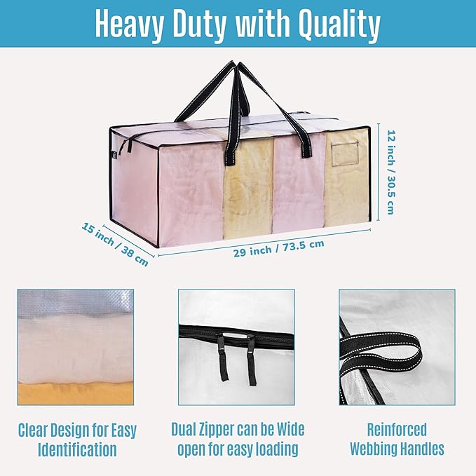 VENO 10 Pack Moving Bags Extra Large Storage Bags for College Move-In, Heavy-Duty Storage Totes, Packing Boxes, and Wardrobe Moving Supplies - Durable Laundry Bags for Clothes (Clear, 10 Pack)