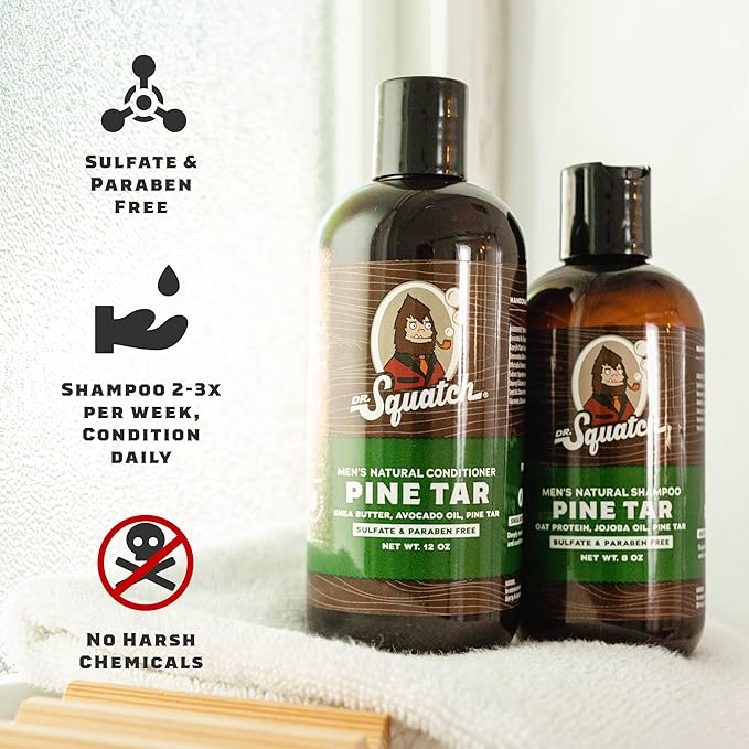 Dr. Squatch Natural Hair Bundle for Men - Healthy, Full Looking Hair - Fresh Falls Shampoo (8 fl oz), Fresh Falls Conditioner (11.5 fl oz)