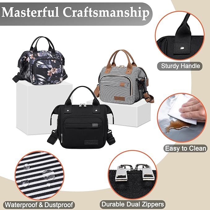 Small Lunch Bag Lightweight Insulated Lunch Box for Women Work Portable Soft Cooler for Picnic Travel Road Trips, Loncheras para Mujer, Black