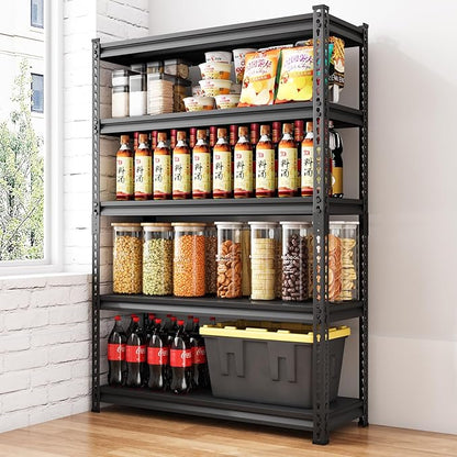 48" W Garage Shelving Heavy Duty，3000LBS Loads Metal Shelving Units and Storage,5-Tier Garage Storage Shelves Heavy Duty, Industrial Utility Shelves,48”W x 24”D x 78”H(Black)