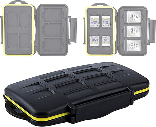 JJC MC-XQDSD7 Ruggard SD Card Case, Shockproof XQD Case, Water-Resistant XQD Case Case, Rubber Sealed Ergonomic Locking Easy Carrying Memory Card Case fits 4 SD Cards 3 XQD Cards