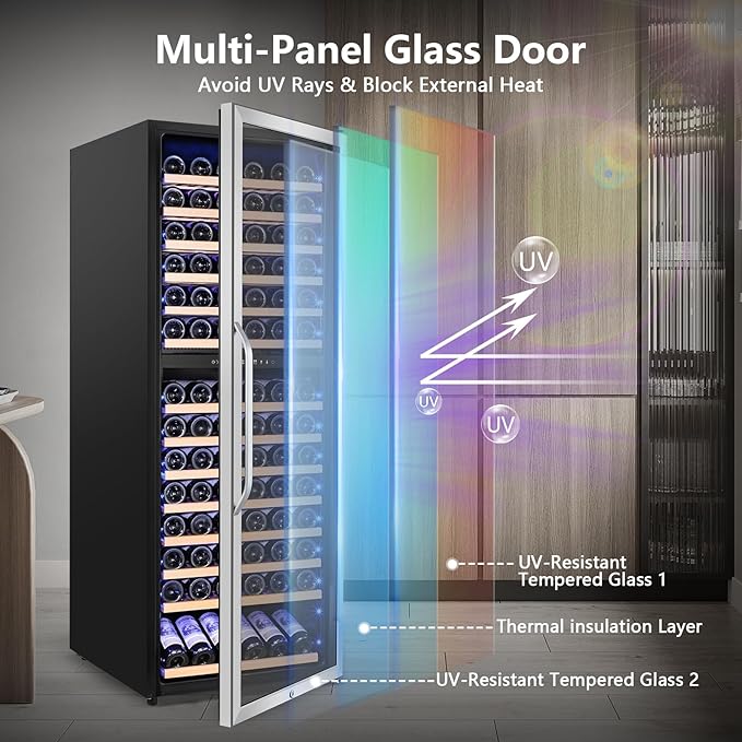 Wine Fridge Freestanding Dual Temperature Zone, Wine Cooler Refrigerator for 154 Bottles, 24 Inch Wide Large Wine Cooler with Professional Temperature Control System, Quiet Operation