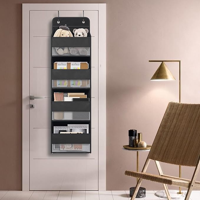 Giraffe Creation Over Door Organizer with 4 Large Capacity Pockets, Heavy Duty Hanging Organizer Storage for Closet Bathroom Nursery Bedroom Dorm, Toys Cosmetics Sundries and Baby Essentials, Black