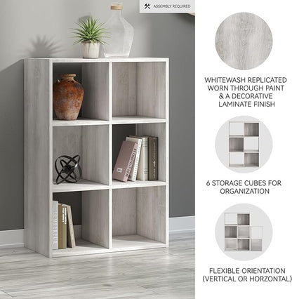 Signature Design by Ashley Paxberry Coastal 6 Cube Storage Organizer or Bookcase, Whitewash