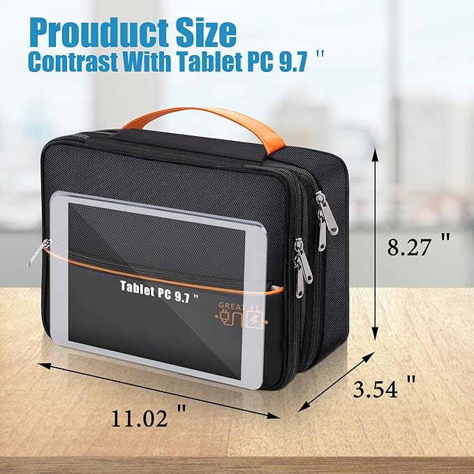 SELLYFELLY Electronics Travel Organizer, Double Layer Cable Organizer Bag Watreproof Electronics Accessories Storage Bag for Cord, Charger, Phone, Power Bank, Hard Drive