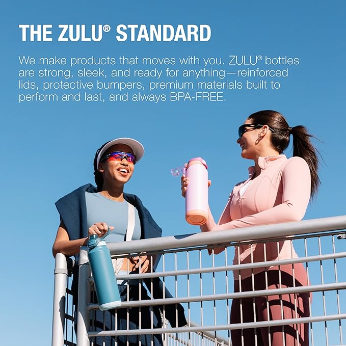 ZULU Powerfill Pro 24oz Stainless Steel Water Bottle with Quick Fill Lid, Triple Walled Vacuum Insulated Metal, Leak Proof Locking Lid, Sip and Chug, Reusable BPA Free, Ash