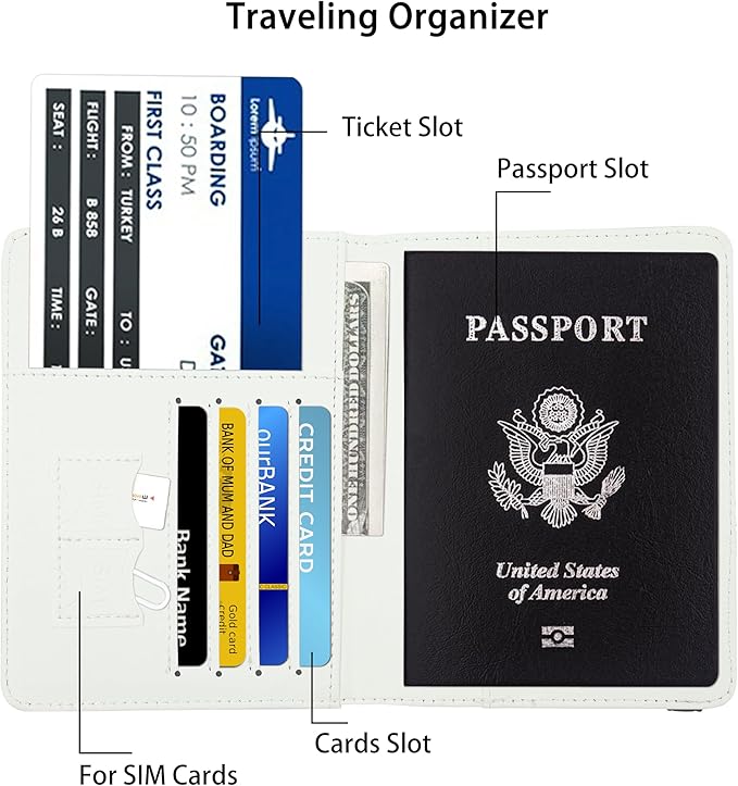Passport Holder for Women and Men PU Leather Passport Cover for Travel (Colorful Dinosaur)