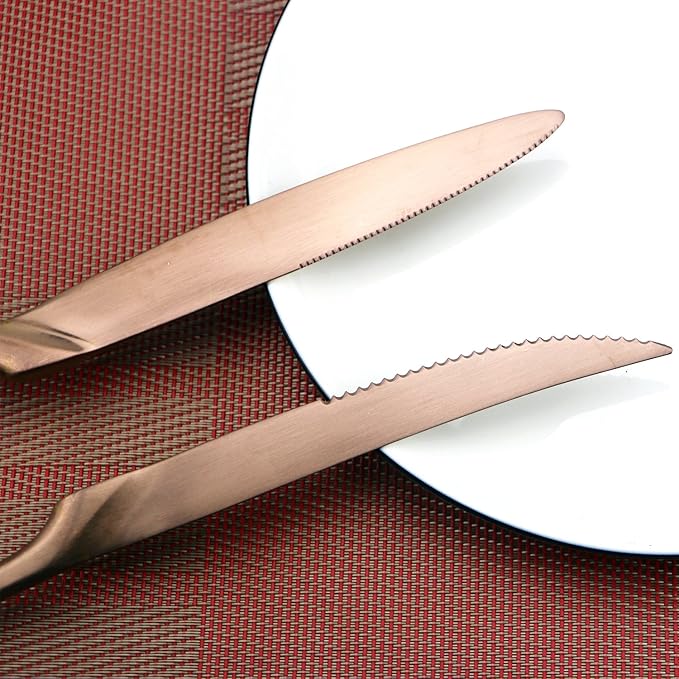 6-Piece Flatware Set,Extra Thick Heavy Duty - 18/10 Stainless Steel Cutlery Sets,High Matte Finish Rose Gold Flatware Sets Service for 1,Multipurpose Use for Home,Kitchen Utensil Sets