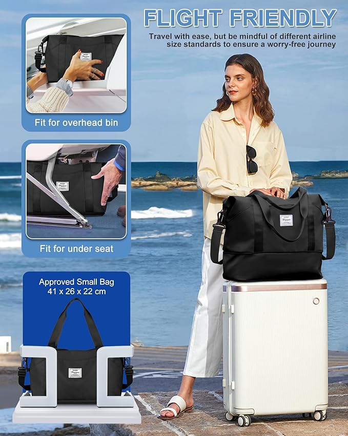 Travel Duffel Bag, Sports Tote Gym Bag, Shoulder Weekender Overnight Bag for Women
