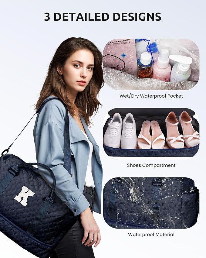 Birthday Gifts for 11 12 13 14 15 16 17 18 Year Old Girls-Initial Duffle Bag with Shoe Compartment, Personalized Weekender Bag, Monogram Overnight Bag, Travel Bag with Makeup Bag (Letter N)