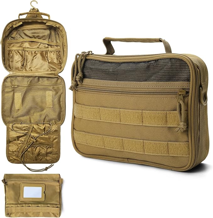 VELVEBAG Toiletry Bag for Men, Mens Travel Bag Toiletry Organizer Dopp Kit Waterproof Bathroom essentials Hanging Shaving toiletries Bag for Men Travel for Cosmetic,Toiletries Accessories, Khaki