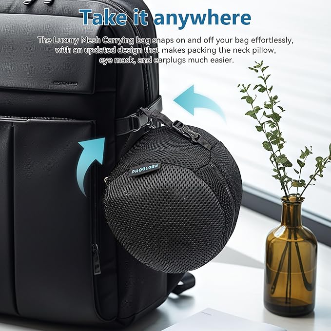 Orthopedic Neck Pillow, Travel Neck Pillows for Airplanes, Memory Foam Kit, 360° Head Support, Airplane Pillow Set with 3D Contoured Eye Masks, Earplugs, and Luxury Mesh Bag (Black)