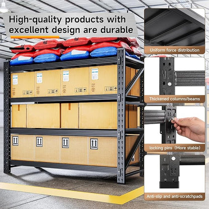 3000LBS Storage Shelves,48" W Garage Shelving Heavy Duty 4 Tier Metal Storage Rack Shelf，Industrial Shelving Adjustable Shelf for Basement Warehouse 48" W x 24" D x 70" H，Black
