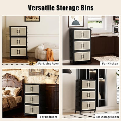 Stackable Storage Bins with Lids,Collapsible Plastic Storage Box Closet Organizers and Storage with Wheels and Magnetic Door for Home Office Dorm (5 Pack)