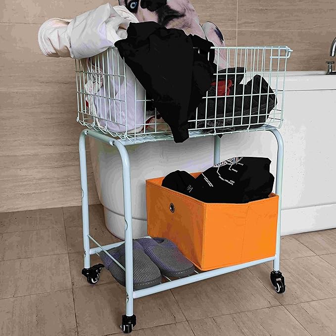 29" Rolling Laundry Cart，Large Capacity Foldable Hamper Basket,MINT Color | Bedroom, Closet Organizer Storage for Home, Dorm(MINT)
