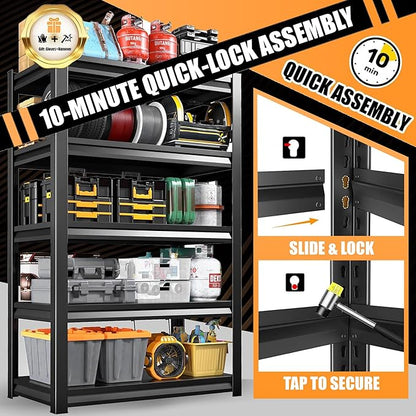 63" H Garage Shelving 5-Tier Heavy Duty Storage Shelves, Adjustable Metal Shelving Unit, Utility Garage Organizer Shelf, for Basement, Pantry, Warehouse,Supermarket