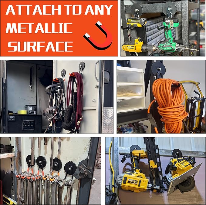 ULIBERMAGNET Heavy Duty Magnetic Hooks,Strong Large Magnet Hooks for Power Drill,Garden Tools, Hose,Pegboard,Garage, Workshop,2 Pack Magnetic Storage Hooks for Indoor Outdoor Hanging(Gray)