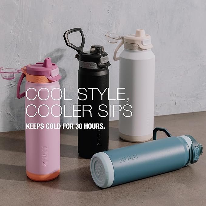ZULU Powerfill Pro 40oz Stainless Steel Water Bottle with Quick Fill Lid, Triple Walled Vacuum Insulated Metal, Leak Proof Locking Lid, Sip and Chug, Reusable BPA Free, Sherbert