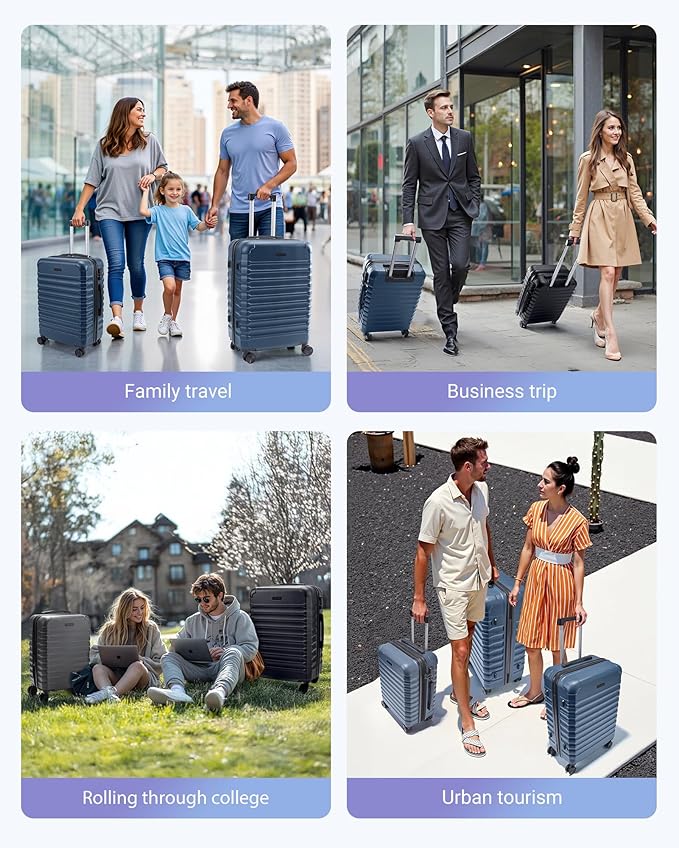 LIGHT FLIGHT Luggage Sets, 3 Piece Durable Suitcase Set with Spinner Wheels, 3 Pcs Hard Shell Lightweight Luggage with TSA Lock, Large Checked Travel Suitcases, 20/24/28 Inch, Royal Blue