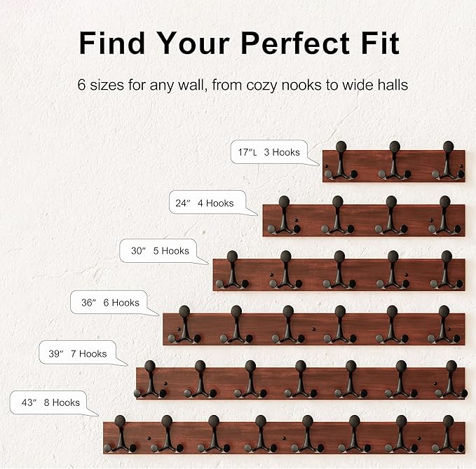 SKOLOO 24-Inch Wood Coat Rack Wall Mount with 4 Triple Hooks - Ideal for Family Entrances, Classrooms, and Pet Supplies Storage - Perfect Coat Hooks for Wall,Mahogany (Sapele)