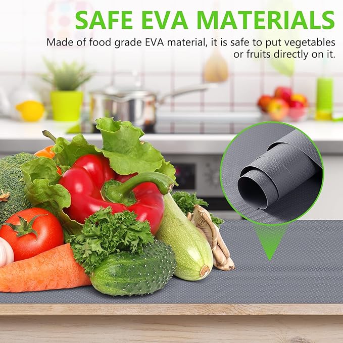 Shelf Liners for Kitchen Cabinets Refrigerator Liners Waterproof & Oil-Proof Kitchen Cupboard Liner Non-Slip Drawer Mats Non Adhesive Fridge Liner for Shelves - Grey 23.6 x 236.2 Inches