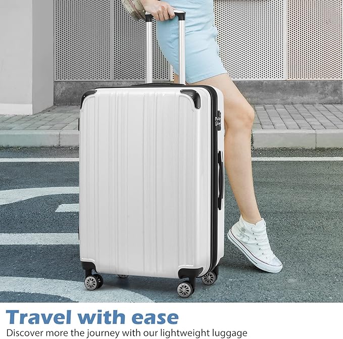 Coolife Luggage Expandable 5 Piece Sets PC+ABS Spinner Suitcase 20 inch 24 inch 28 inch (orange new)