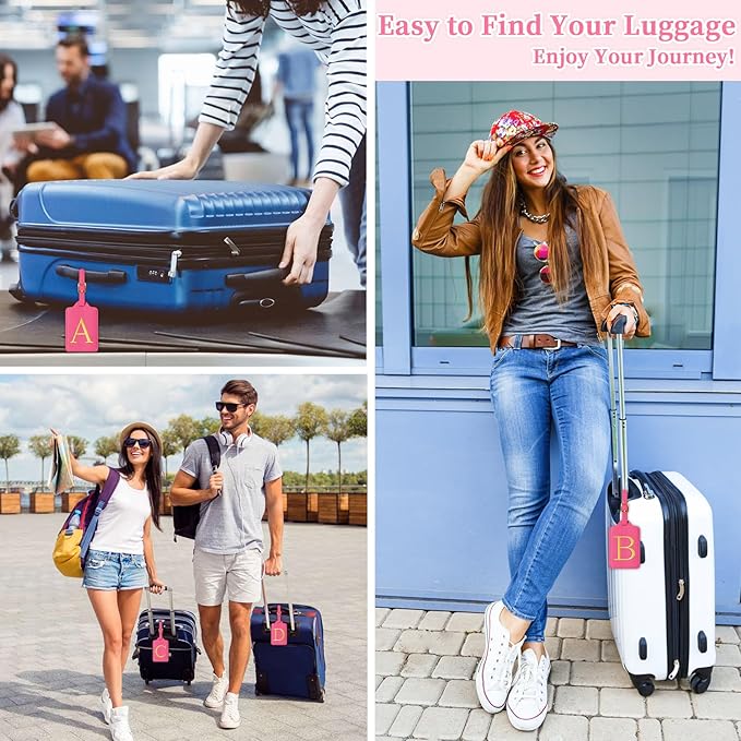 Personalized Initial Rose Red Leather Cute Luggage Tags with Privacy Cover Name Card, Embroidered Custom Monogram Travel Backpack Tag Gifts for Women Kids(Z)