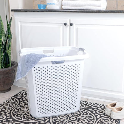 (2-Pack), 2.5 Bushel Plastic Dirty Laundry Basket, White, With two Handles.Ideal for Families, Apartments, and Dormitory Rooms。