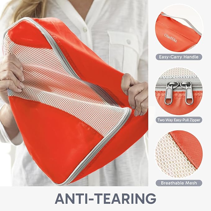 ALL INCLUDED 10 Set Sturdy Packing Cubes for Suitcases,OlarHike Travel Essentials,UPGRADED Anti-Tear Stitching, NEW Improved Luggage Packing Organizers for Travel Accessories (Orange)