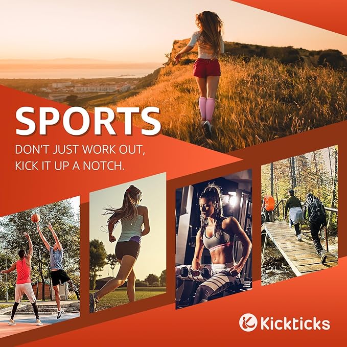 Kickticks 4 Pairs Compression Socks for Woman & Man Unisex 20-30mmHg Knee high Plus Size Wide Calves for Flying Running…