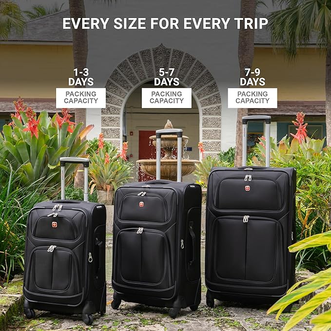SwissGear Sion Softside Expandable Luggage – Large Checked Suitcase with 360 Degree Wheels & Retractable Handle – 29 Inch, Perfect for 7-9 Night Trips – Merlot