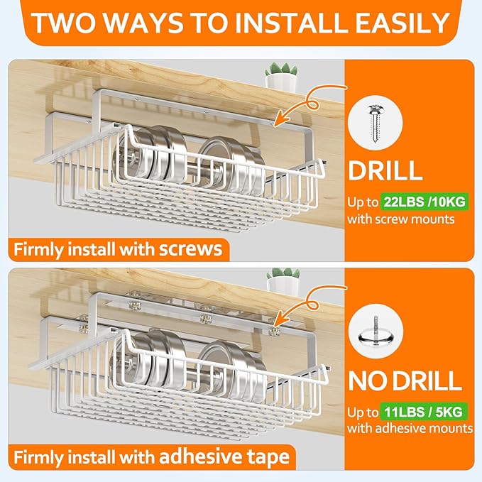 Under Desk Drawer, Slide Out Design,No Drill Metal Under Desk Cable Management, Under Table Storage Shelf Tray Basket Under Table Drawer Organizer for Office, Home, Workspace, Cabinet