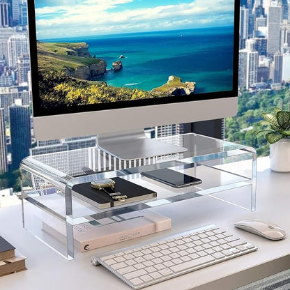 Acrylic Monitor Stand,2 Tiers Computer Monitor Riser(18x8x5.5 inches),Computer Stand/Monitor Riser for Office,School,Home,Laptop Stand Desktop Stand for Keyboard Storage&Printer TV Screen