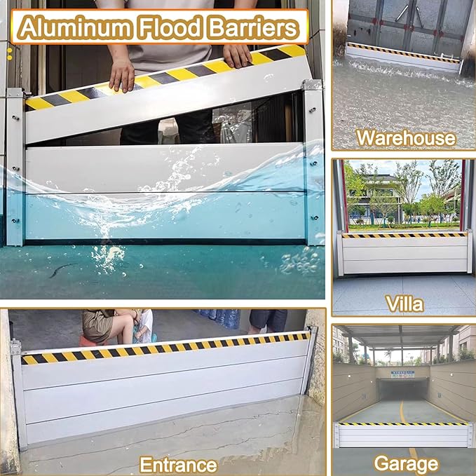 Reusable Flood Barrier, 3/4/5/6/7/8/9/10/11/12/13ft Long Heavy Duty Aluminum Water Barrier Shield for Sliding Glass Door/Driveway/Home Doorway, Removable Stopper Shield with Rubber(H 2.6ft