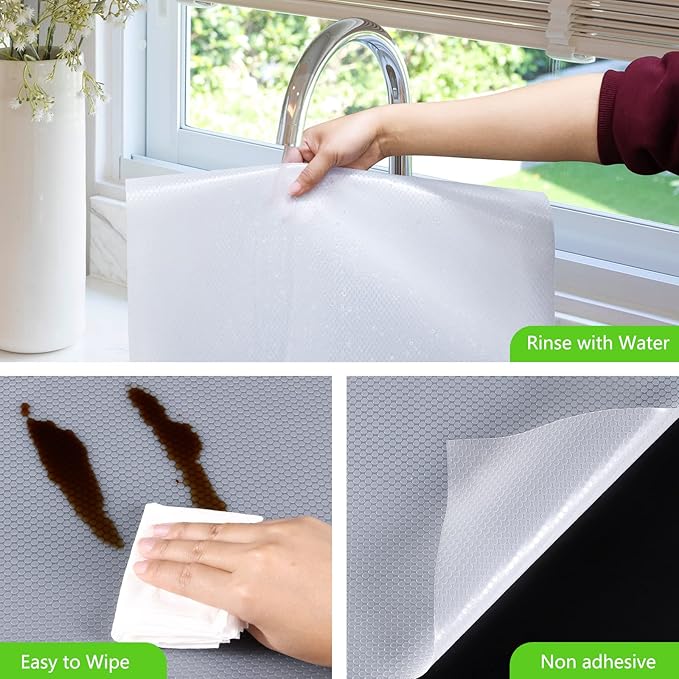 Shelf Liners for Kitchen Cabinet Refrigerator Liners Waterproof Kitchen Cupboard Liner Drawer Mats EVA Material Non Adhesive Fridge Mats for Shelves Clear 17.5 x 78.7 Inches