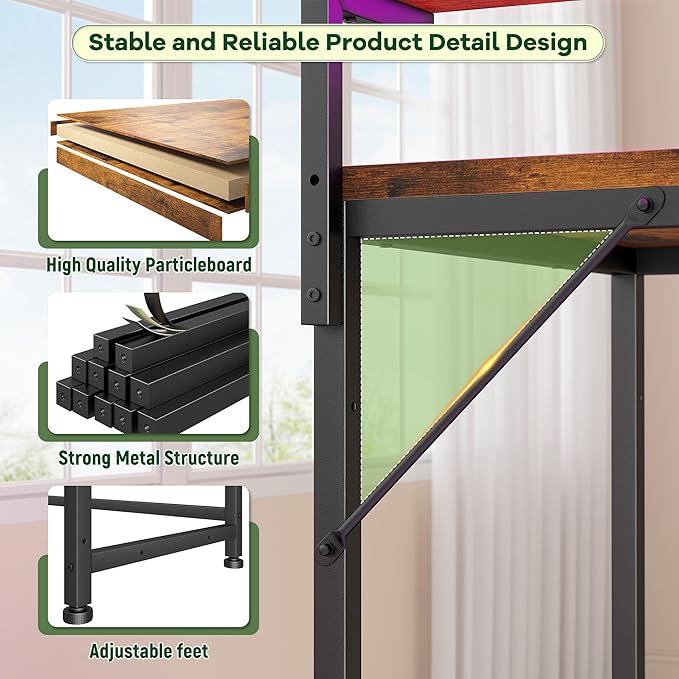 47.2 Inch Office Desk with Power Outlet & Ergonomic Monitor Stand,Gaming Desk with CPU Stand& LED Lights,Computer Desk with Drawer for Home Work,Study Redroom and Gaming,Small Spaces,Rustic Brown