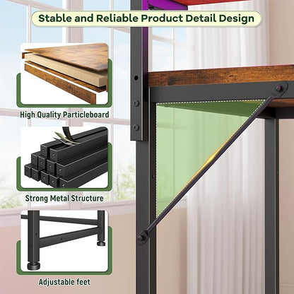 47.2 Inch Office Desk with Power Outlet & Ergonomic Monitor Stand,Gaming Desk with CPU Stand& LED Lights,Computer Desk with Drawer for Home Work,Study Redroom and Gaming,Small Spaces,Rustic Brown