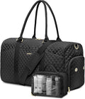 Weekender Travel Duffle Bag for Women - Overnight Bags with Wet Pocket Toiletry Bags Carry on Bag with Shoe Compartment Weekend Yoga Gym Traveling Hospital Bags for Labor and Delivery Black