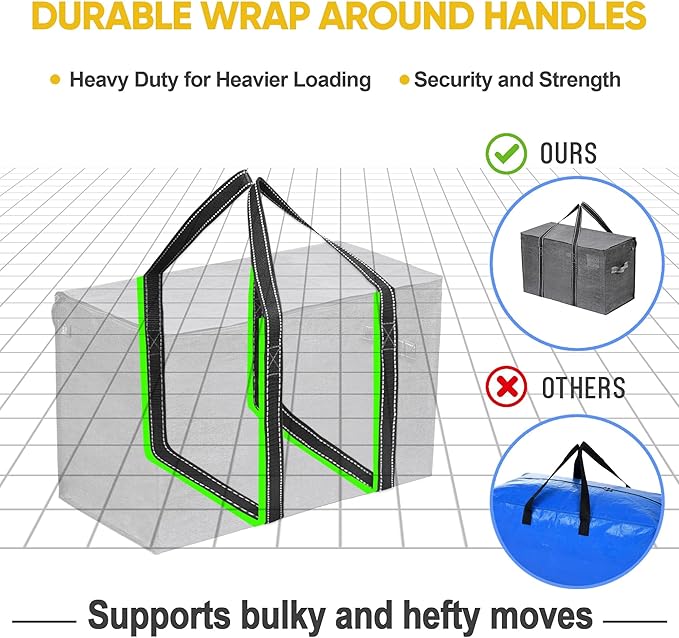 VENO 10 Pack Moving Bags, Heavy Duty, Moving Boxes Alternative, Packing Storage Supplies for Dorm Room Essentials with Zipper for Clothes, Extra Large Totes for Packaging (Dark Gray, 10 Pack)