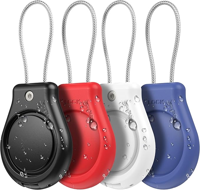 4 Pack Protect Case Compatible with Apple AirTag, Secure GPS Tracker Holder Waterproof with Wire Cable Shockproof & Anti-Theif Suitable for Keychain, Keys, Luggage, Bags and Kids Luggage (4 Pack)
