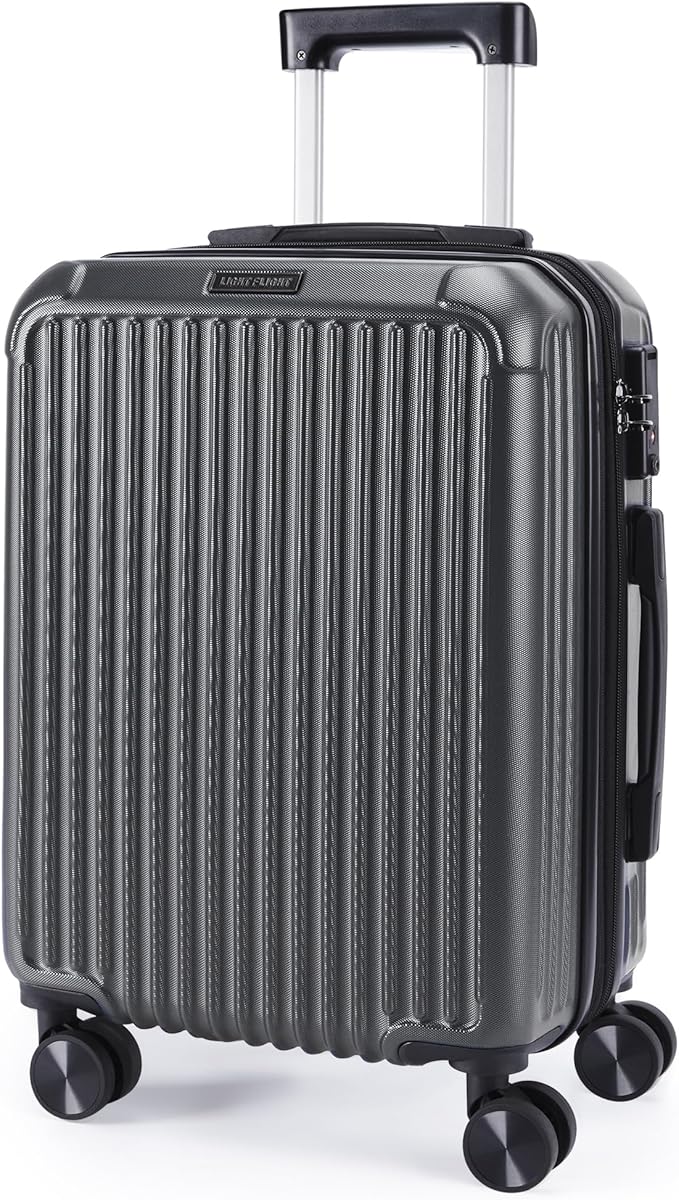 LIGHT FLIGHT Carry On Luggage 22x14x9 Airline Approved, Durable Hard Shell Carry On Suitcases with Wheels, Expandable Hardside Lightweight Travel Luggage with TSA Lock 20 Inch Carry on, Glacier Gray