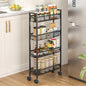 Slim Storage Rolling Cart, 4 Tier Narrow Cart with Wheels, Metal Kitchen Carts for Small Spaces, Slide Out Storage Shelves Mobile Shelving Unit for Kitchen, Laundry Room, Bathroom, Living Room, 6in(W)