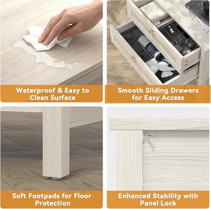 Wooden Nightstand Set of 2, Boho Side Tables with 2 Woven Rattan Drawers and Storage Shelf, Bedside Tables for Bedroom, or Home Office