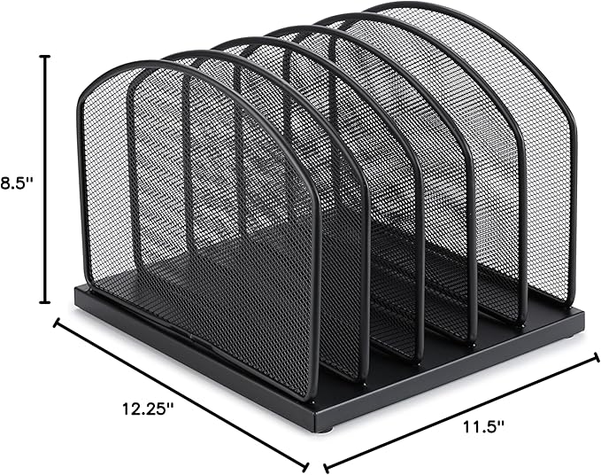 Huron 5-Slot Vertical File Binder Organizer Storage, Black Steel Mesh