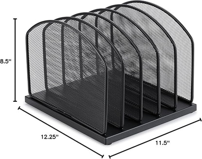 Huron 5-Slot Vertical File Binder Organizer Storage, Black Steel Mesh