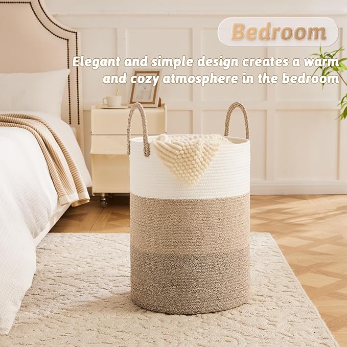 Laundry Basket,Woven Cotton Rope Laundry Hamper,60L for Decorative Storage of Dirty Clothes,Toys and Blankets in Bathroom,Bedroom and Living Room