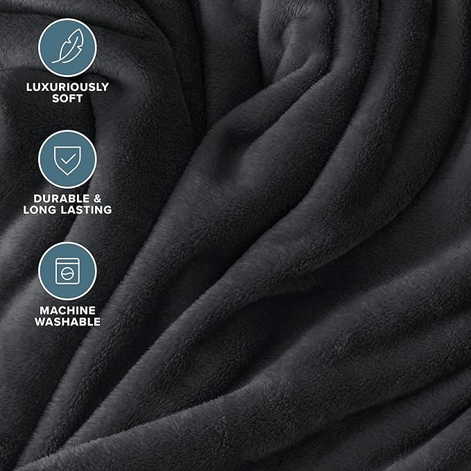 Bare Home Fleece Blanket - Throw/Travel - Ultra-Soft Lightweight for Bed, Sofa, and Couch - Luxury Microplush - Cozy Warm Blanket (Throw/Travel, Black)