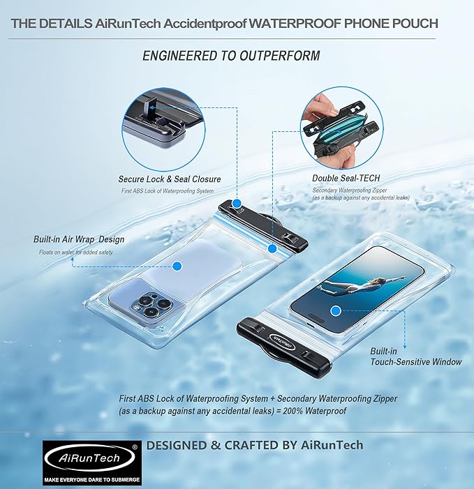 AiRunTech Waterproof Phone Pouch, Cruise Essentials 4-Piece Set, Beach Vacation Kayak Cruise Accessories Must Haves, Waterproof Bag for Travel with Phone Lanyard (2 Phone Cases + 2 Fanny Packs)