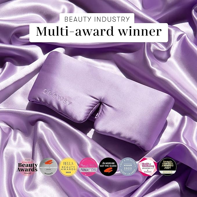 DROWSY Silk Sleep Mask. Face-Hugging, Padded Silk Cocoon for Luxury Sleep in Total Darkness. (Lavender Haze)